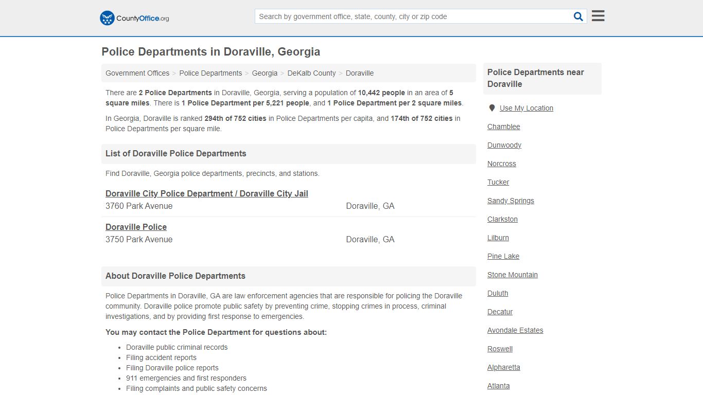 Police Departments - Doraville, GA (Arrest Records & Police Logs)